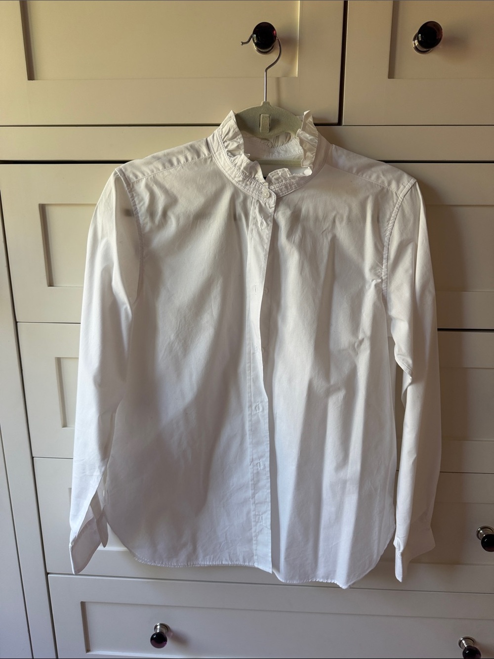 J. Crew White Ruffled Collar Dress Shirt